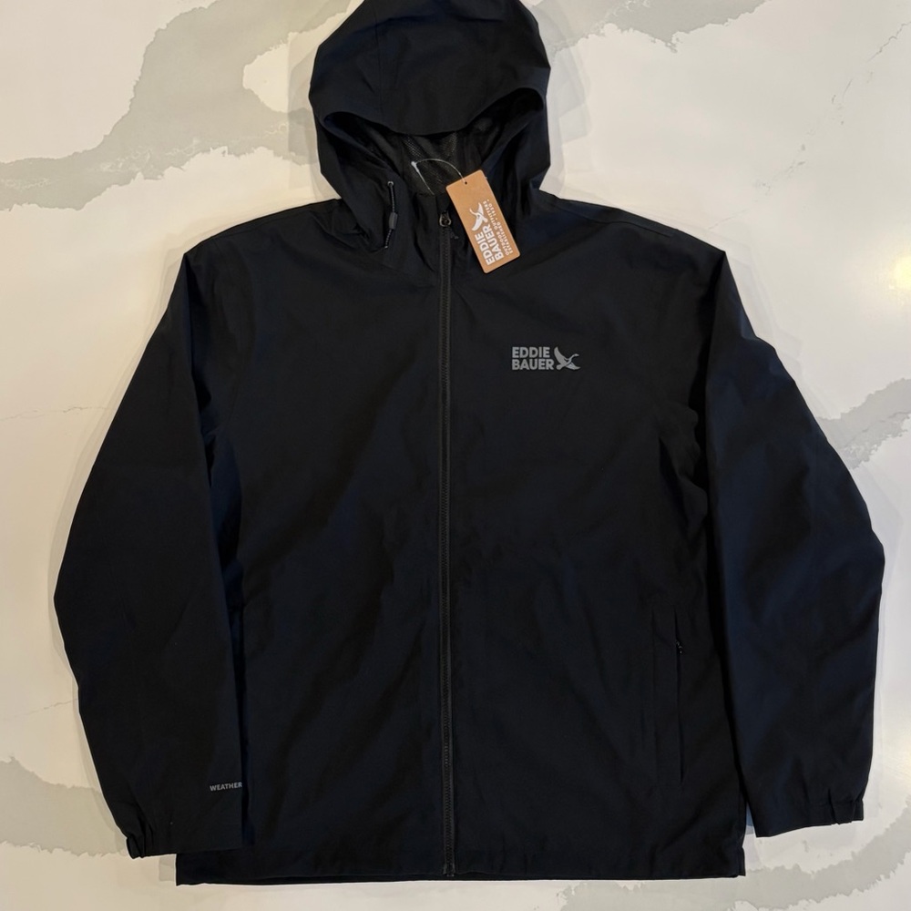 NWT Eddie Bauer Black Hooded Raincoat
